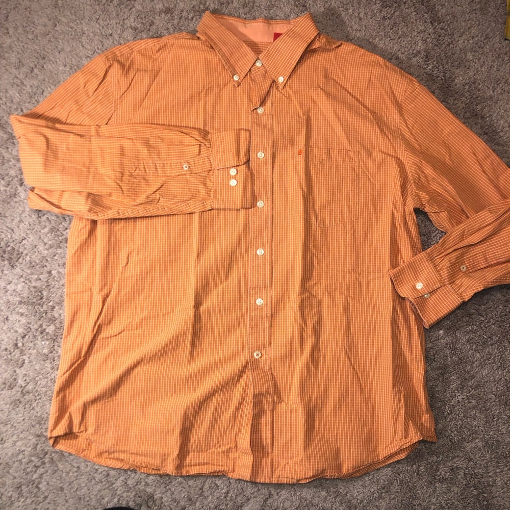 IZOD Button Down Up Mens Size XL Checkered Orange Dress Work Shirt - Picture 2 of 13